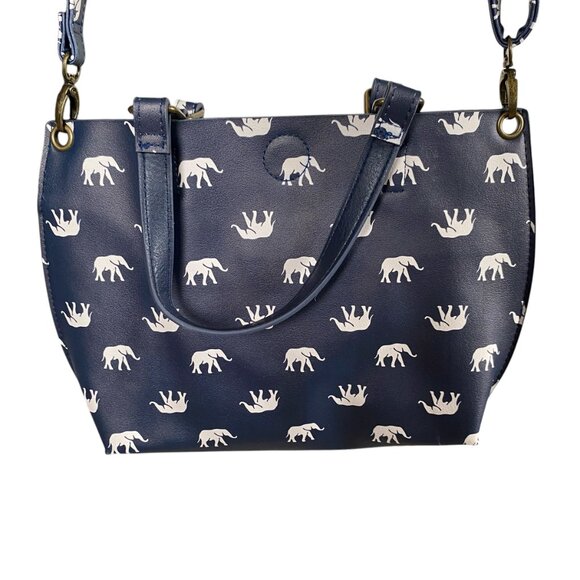 Women's blue and white elephant pattern shoulder bag handbag bag - Picture 4 of 10